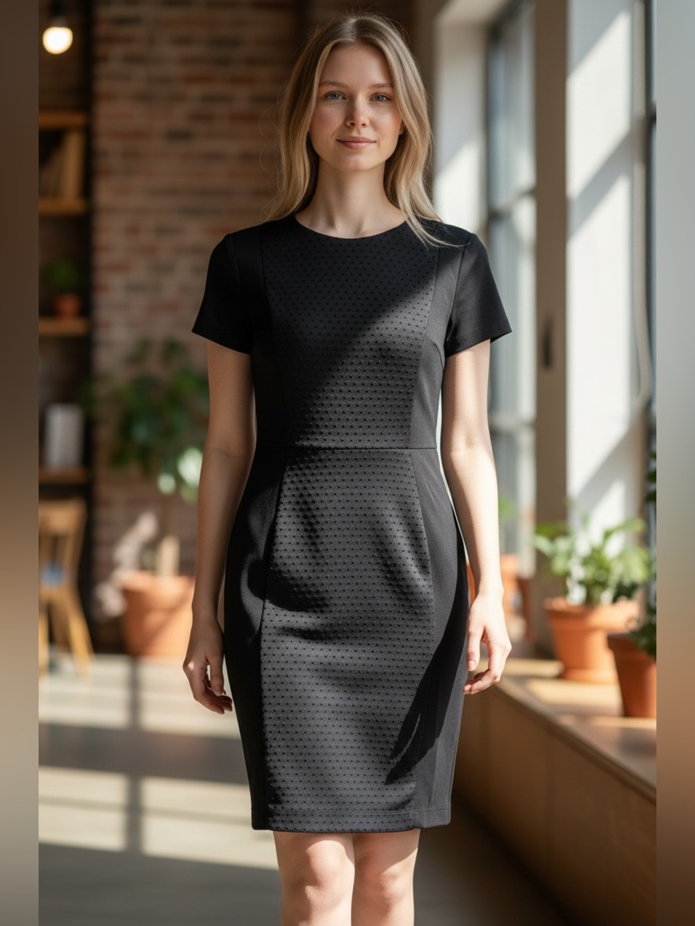 Banana Republic Little Black Textured Panel  Dress Sleek Goth